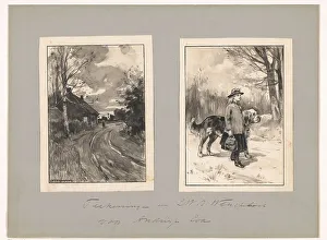 Illustrations Prints: Figure on a country road and a girl with dog