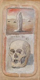 Simberg Hugo Prints: Figure in the Desert, and a Skull, Tampere Cathedral Frescoes, 1904. Creator: Hugo Simberg