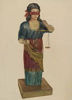 Blindfold Gallery: Figure of Justice, c. 1938. Creator: Elmer R. Kottcamp