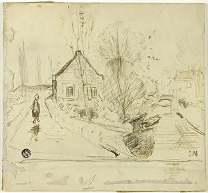 Maris Jacob Henricus Prints: Figure on Road by House and Canal, n.d. Creator: Unknown