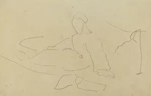 Graphite On Wove Paper Prints: Figure Seated on the Ground [recto], 1884-1888. Creator: Paul Gauguin