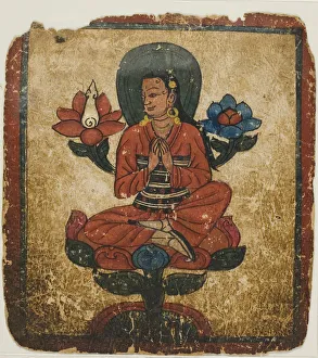 Serenity Prints: Figure Seated on Lotus, from a Set of Initiation Cards (Tsakali), 14th / 15th century