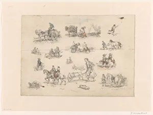 Pilgrims Prints: Figure studies with horses and chariots, 1832-1880. Creator: Jan Weissenbruch