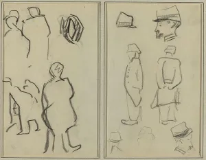 Crayon On Wove Paper Prints: Figure Studies; Studies of Soldiers [verso], 1884-1888. Creator: Paul Gauguin