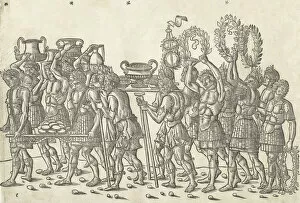 Figures bearing trophies and and carrying wreaths, from 'The Triumph of Caesar', 1504