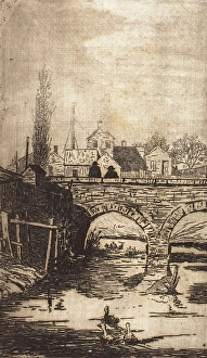 Fred Prints: Figures on Bridge, 1883. Creator: Fred Hetherington