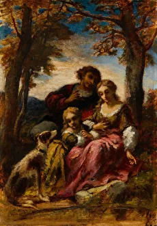 Parents Prints: Figures and a Dog in a Landscape, 1852. Creator: Narcisse Virgile Diaz de la Pena