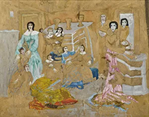 Hill Carl Frederik Prints: Figures on Golden Ground. Composition from His Illness. Creator: Carl Fredrik Hill