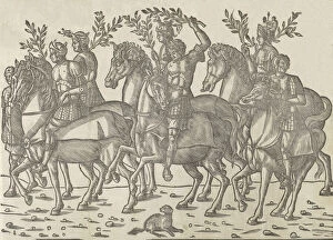 Triumph Gallery: Figures on horseback, from The Triumph of Caesar, 1504. Creator: Jacob von Strassburg