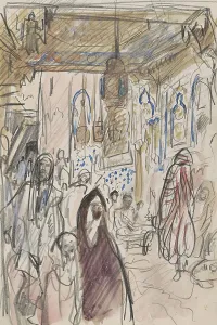 Moroccan Prints: Figures in the interior of a mosque, 1923. Creator: Marius Bauer