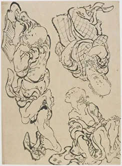 Three figures, late 18th-early 19th century. Creator: Hokusai Three figures, late 18th-early 19th century. Creator: Hokusai