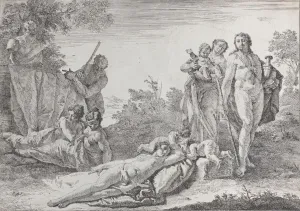 Erotica Prints: Nine Figures near a Herm of Pan, from Bacchanals and Histories, 1744