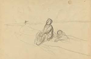 Black Crayon Prints: Two Figures on a Road, c. 1919. Creator: Jean Louis Forain (French, 1852-1931)