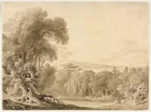 John Martin Gallery: Figures Seated by a Lake in a Wooded Landscape, 1820. Creator: John Martin (British, 1789-1854)
