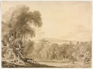 John Martin Prints: Figures Seated by a Lake in a Wooded Landscape