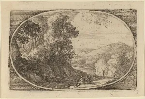 Swanevelt Herman Van Prints: Two Figures Seated to the Right of a Road. Creator: Herman van Swanevelt