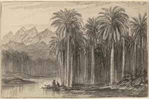 Canoe Gallery: Figures Setting Out in Canoes from a Palm Grove (Wady Feiran), 1884 / 1885