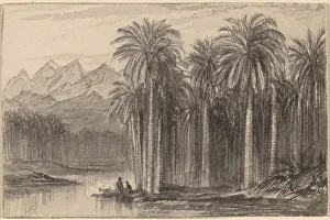 Sinai Peninsula Prints: Figures Setting Out in Canoes from a Palm Grove (Wady Feiran), 1884 / 1885