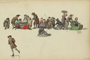 Skating Prints: Figures in seventeenth-century clothing, 1882. Creator: Cornelis Springer