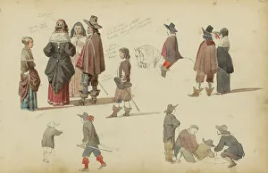 Peddlers Prints: Figures in seventeenth-century clothing, 1852. Creator: Cornelis Springer