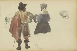 Wit Emanuel De Prints: Figures in seventeenth-century clothing and a dog