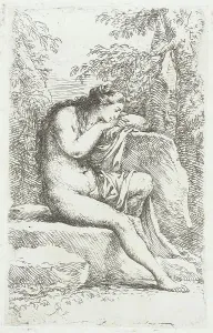 Figurine: Seated Female Nude, in Solitude, between circa 1656 and circa 1657. Creator: Salvator Rosa