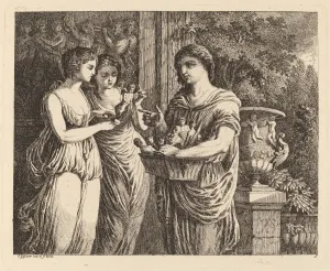 Salomon Gesner Prints: Figurine Seller with Two Girls, 1770. Creator: Salomon Gessner