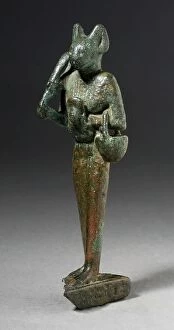 Bast Collection: Figurine of Standing Cat Headed Goddess with Sistrum, Probably Ptolemaic Period (332-30 BCE)