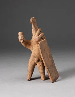 Colima Prints: Figurine of a Warrior with Square Sheild and Weapon