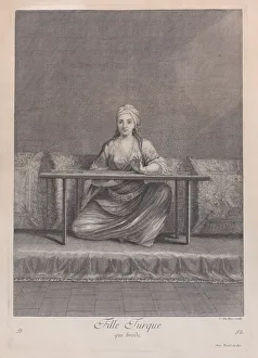 Fille Turque, qui brode, 1714-15. Creator: Unknown
