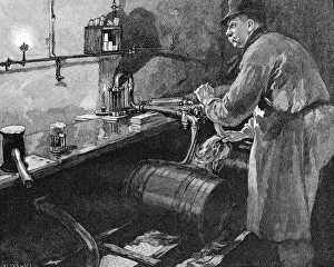 Filling Prints: Filling beer barrels in an American brewery, 1885
