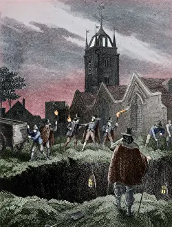 Filling a mass grave at night during the Plague of London, c1665 Filling a mass grave at night during the Plague of London, c1665