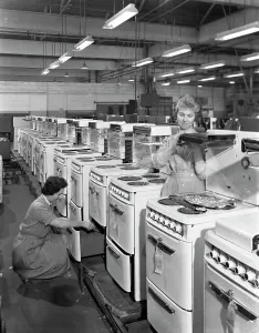 The final stages of cooker assembly at the GEC plant, Swinton, South Yorkshire, 1960