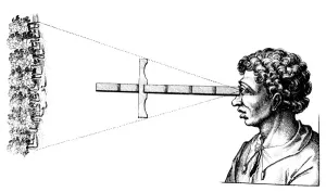 Fludd Prints: Finding the angular distance between two edges of a wood using a cross-staff, 1617-1619