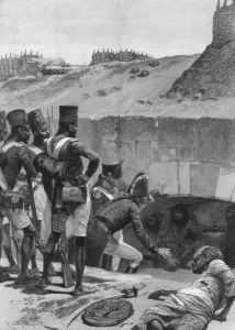 Finding the British prisoners under the casemates in the fortifications, 1894. Artist: Richard Caton Woodville II
