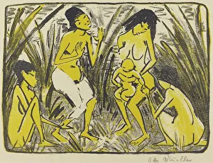 Otto Müller Prints: Finding of Moses (Auffindung des Moses), c. 1920. Creator: Otto Mueller