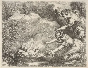 Biscaino Bartolomeo Prints: The finding of Moses who is rescued from the Nile by the maidservants of Pharaohs daug
