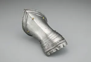Steel And Leather Prints: Fingered Gauntlet for the Right Hand, Milan, c. 1570 / 1600. Creator: Unknown
