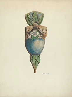 Painted Wood Prints: Finial, from Reredos, 1939. Creator: R. J. De Freitas