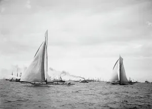 Ng Herreshoff Prints: The Finish, Columbia on the line, Sept. 28, 1901, c1901. Creator: Unknown