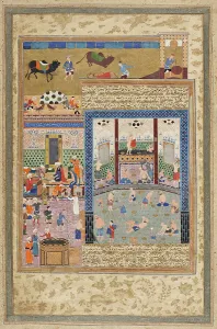 Epic Of Kings Prints: Firdawsi Receiving Wages in a Bathhouse... between c1550 and c1575. Creator: Unknown