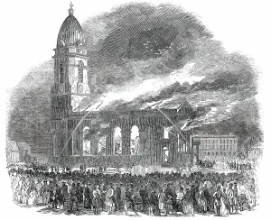 Extinguishing Prints: Fire in All Saints Church, at Manchester, 1850. Creator: Unknown