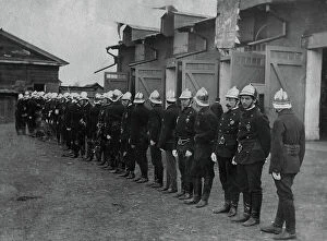 Fire Collection: The fire brigade of the voluntary fire society near its building on Arsenalnaya Street, 1908