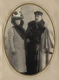 Fire Chief A. F. Domishkevich in the Winter Uniform of a Firefighter (With His Wife), 1901. Creator: N. A. Lavrov