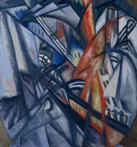 Oil On Metail Prints: Fire in the City, 1913. Artist: Rozanova, Olga Vladimirovna (1886-1918)