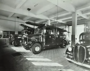 Fire Station Prints: Fire engines at Battersea Fire Station, Este Road, Battersea, London, 1938