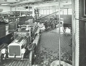 Firefighting Prints: Fire engines and equipment at Cannon Street Fire Station, City of London, 1913