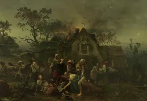 Flame Prints: Fire on the Farm, 1854. Creator: Ludwig Knaus