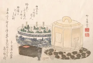 Ryuryukyo Shinsai Prints: Fire-Holder and Flower-Pot, 19th century. 19th century. Creator: Shinsai