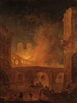 The Fire of Hôtel-Dieu in Paris 1772, (late 18th-early 19th century). Creator: Hubert Robert